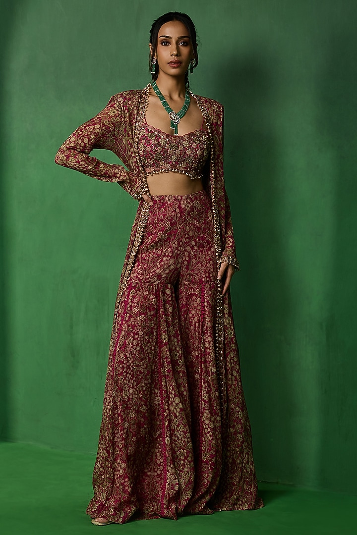 Pink Chiffon Printed Wedding Sharara Set by Ridhima Bhasin at Pernia's Pop Up Shop