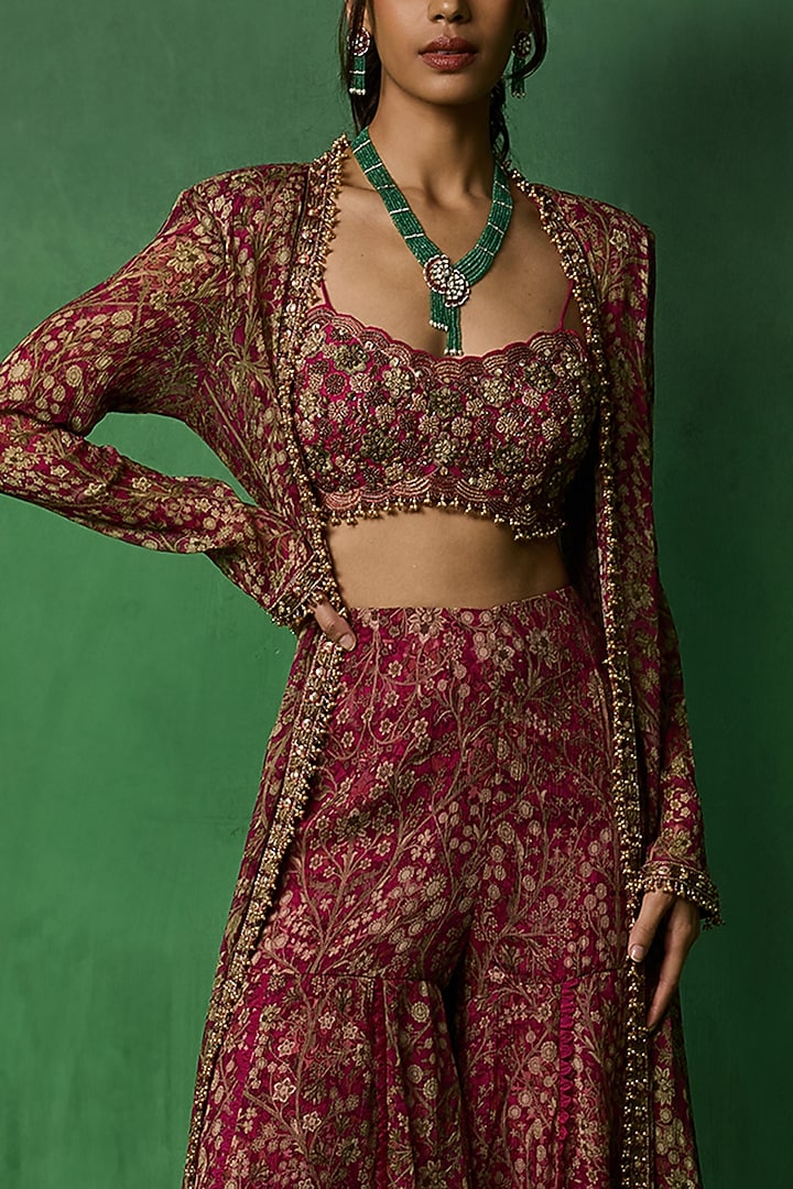 Pink Chiffon Printed Wedding Sharara Set by Ridhima Bhasin at Pernia's Pop Up Shop