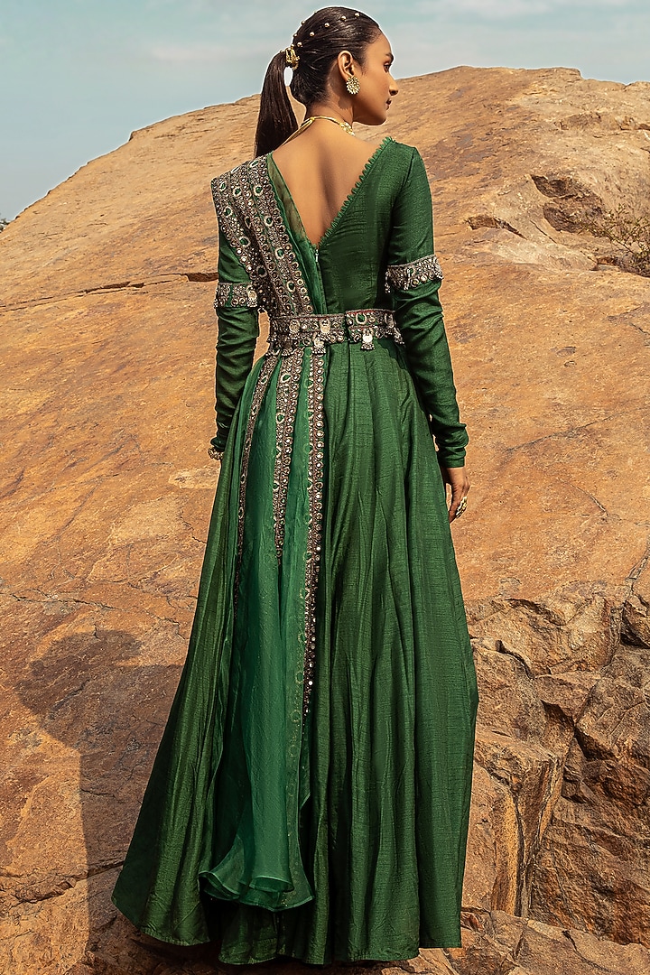 Emerald Green Embroidered Wedding Anarkali Set by Ridhima Bhasin at Pernia's Pop Up Shop