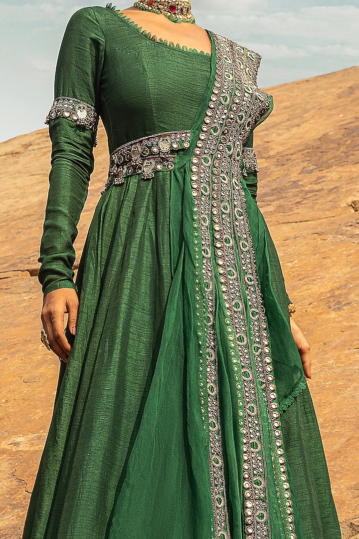 Emerald Green Embroidered Wedding Anarkali Set by Ridhima Bhasin at Pernia's Pop Up Shop