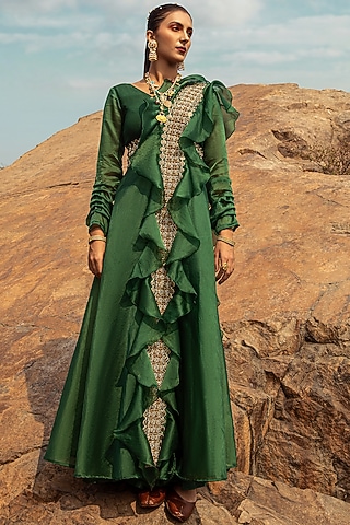 Emerald Green Embroidered Jumpsuit by Ridhima Bhasin