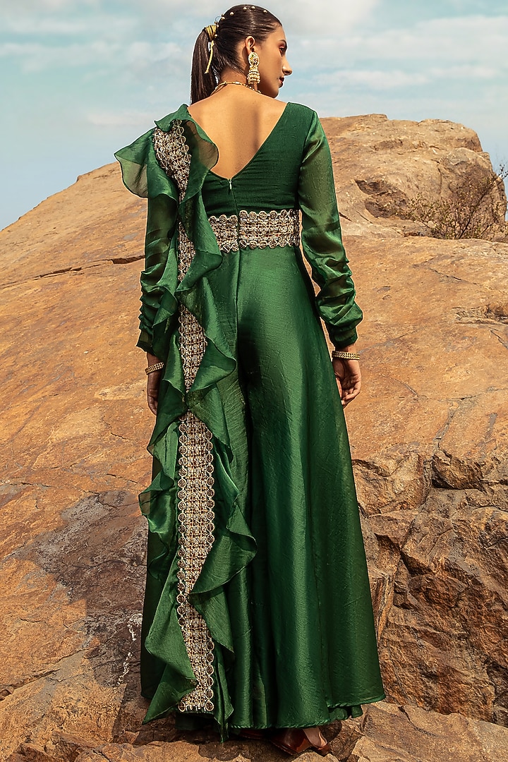 Emerald Green Embroidered Jumpsuit by Ridhima Bhasin at Pernia's Pop Up Shop