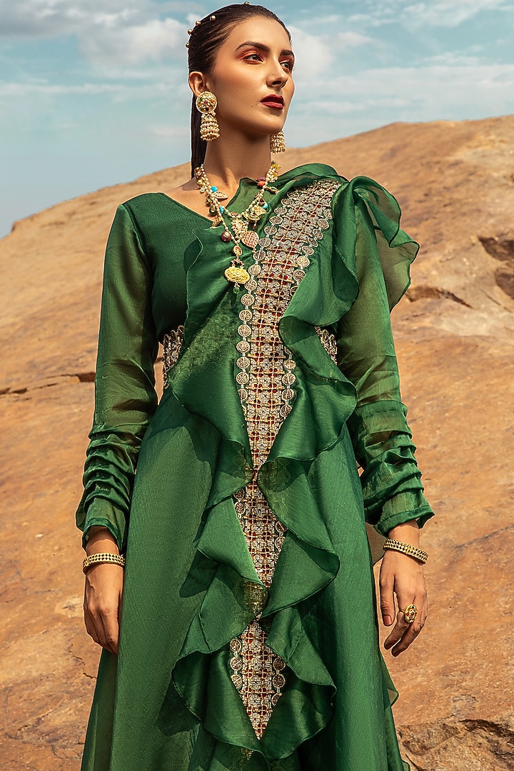 Emerald Green Embroidered Jumpsuit by Ridhima Bhasin at Pernia's Pop Up Shop