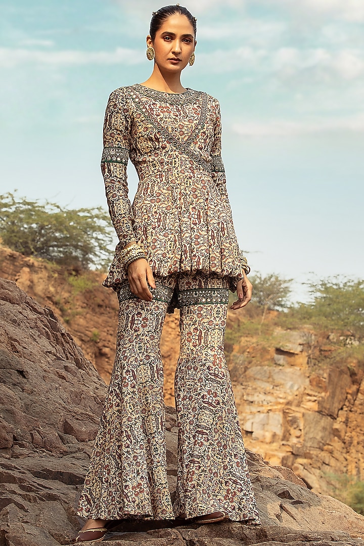 Beige Embroidered Pant Set by Ridhima Bhasin