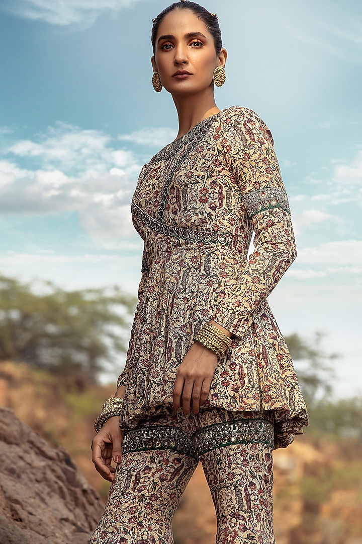 Beige Embroidered Pant Set by Ridhima Bhasin at Pernia's Pop Up Shop