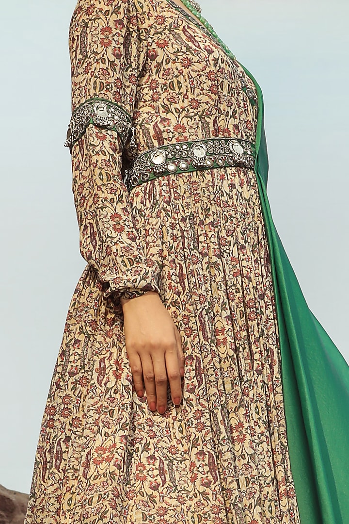 Beige & Green Embroidered Wedding Anarkali Set With Belt by Ridhima Bhasin at Pernia's Pop Up Shop
