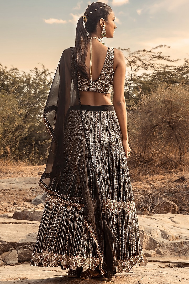 Black Embroidered Bridal Lehenga Set by Ridhima Bhasin at Pernia's Pop Up Shop