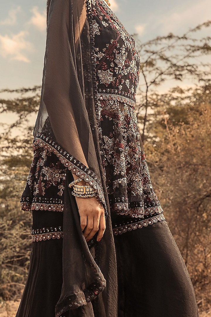 Black Embroidered Sharara Pant Set by Ridhima Bhasin at Pernia's Pop Up Shop
