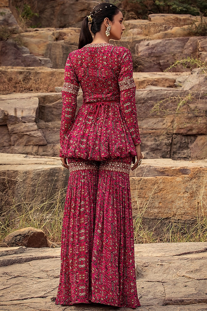 Fuchsia Embroidered Sharara Pant Set by Ridhima Bhasin at Pernia's Pop Up Shop