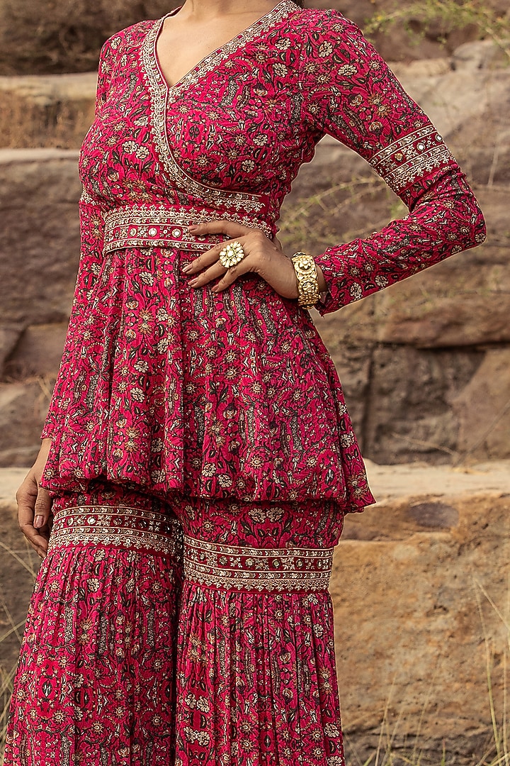 Fuchsia Embroidered Sharara Pant Set by Ridhima Bhasin at Pernia's Pop Up Shop
