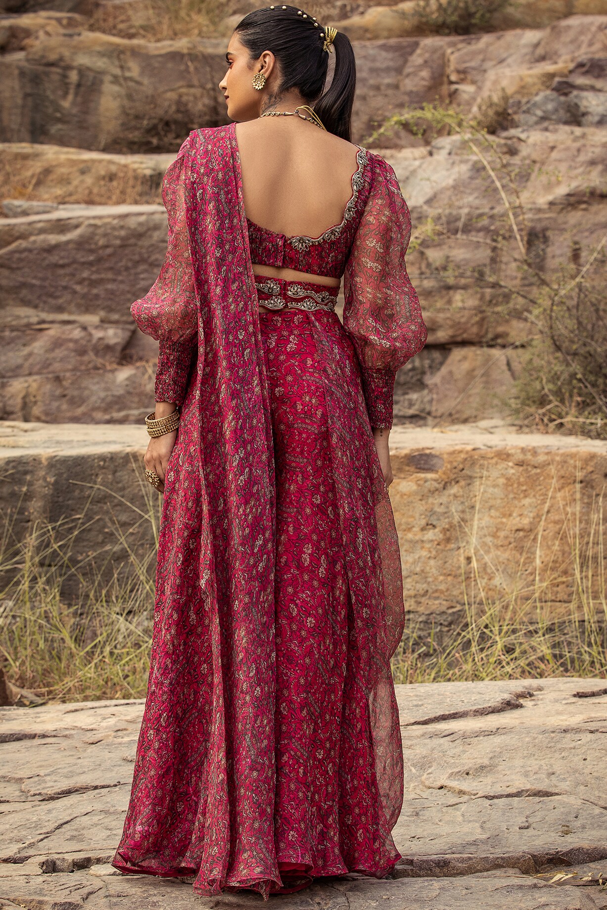 NOMADIC FUCHSIA PRE-DRAPED SAREE