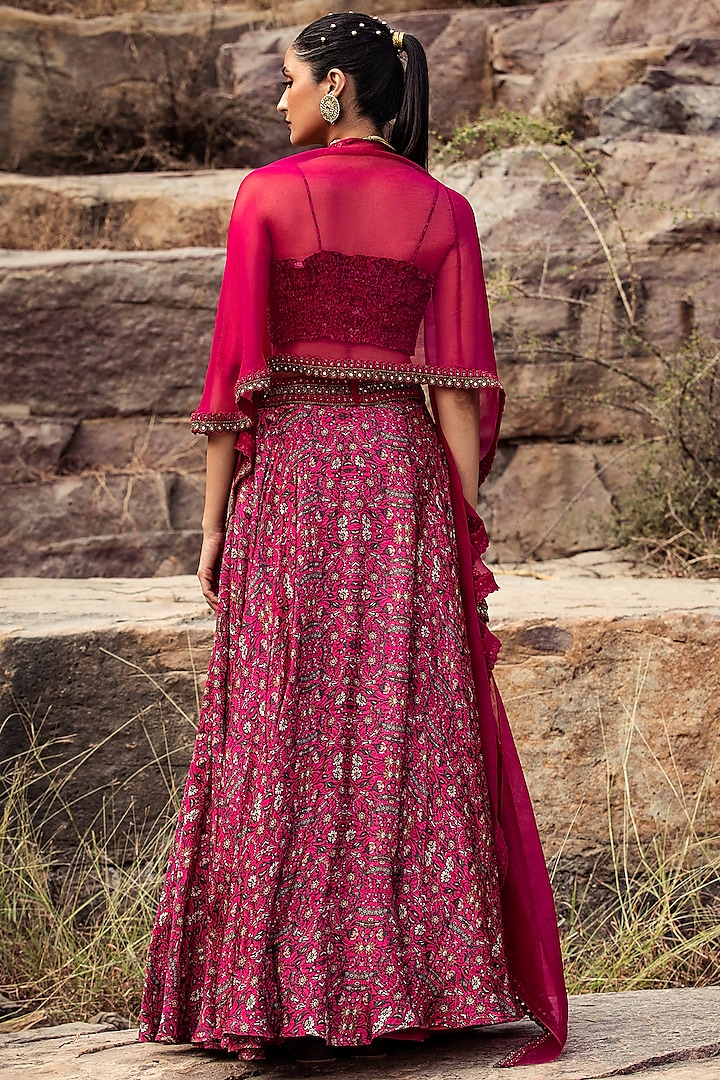 Fuchsia Embroidered High-Waist Skirt Set by Ridhima Bhasin at Pernia's Pop Up Shop