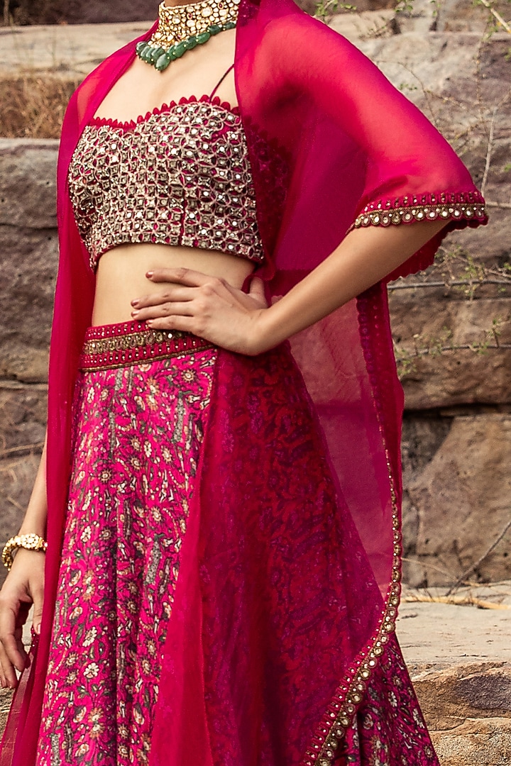 Fuchsia Embroidered High-Waist Skirt Set by Ridhima Bhasin at Pernia's Pop Up Shop