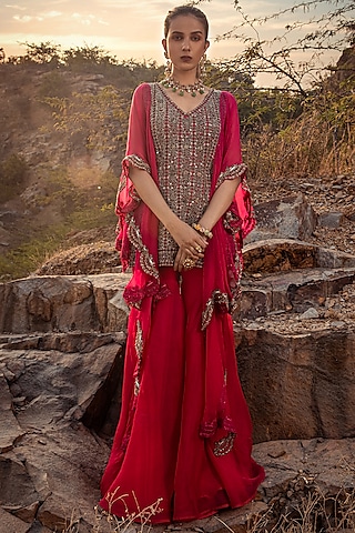 Fuchsia Embroidered Sharara Set by Ridhima Bhasin