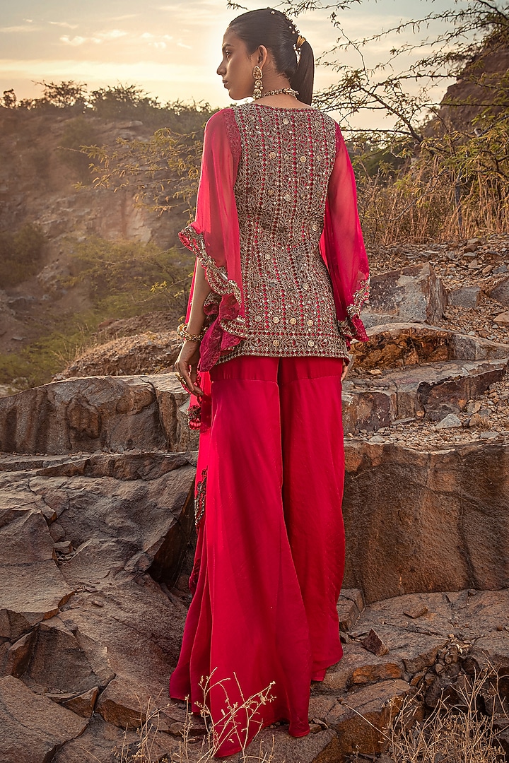 Fuchsia Embroidered Sharara Set by Ridhima Bhasin at Pernia's Pop Up Shop