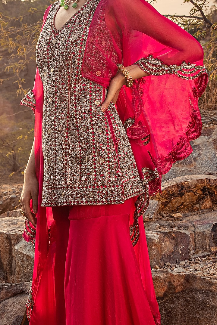 Fuchsia Embroidered Sharara Set by Ridhima Bhasin at Pernia's Pop Up Shop