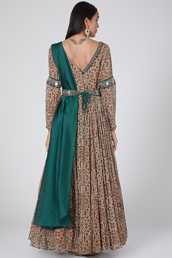Beige Embroidered Draped Wedding Anarkali With Belt by Ridhima Bhasin at Pernia's Pop Up Shop