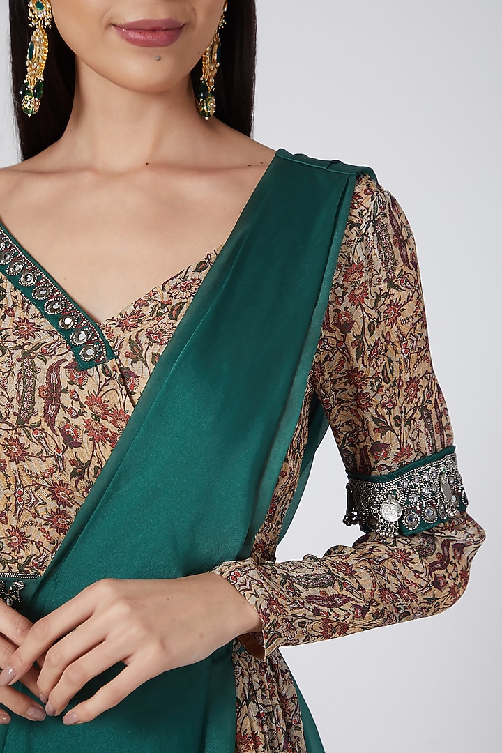 Beige Embroidered Draped Wedding Anarkali With Belt by Ridhima Bhasin at Pernia's Pop Up Shop