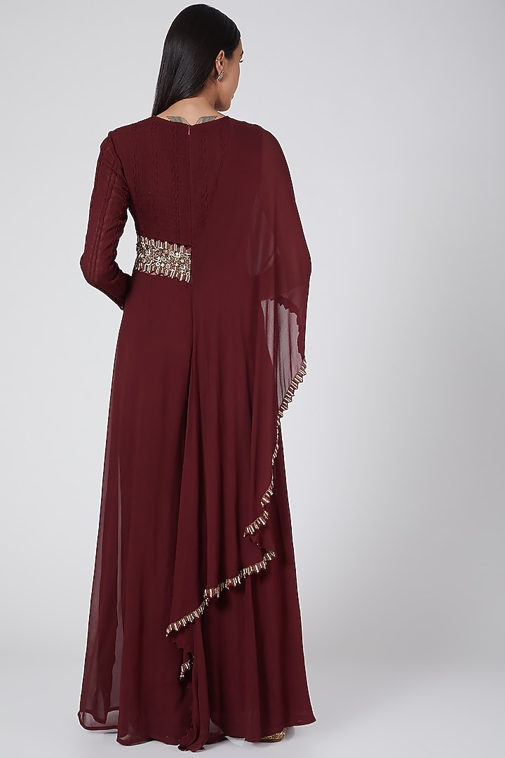 Maroon Jumpsuit WIth Jeweled Belt by Ridhima Bhasin at Pernia's Pop Up Shop
