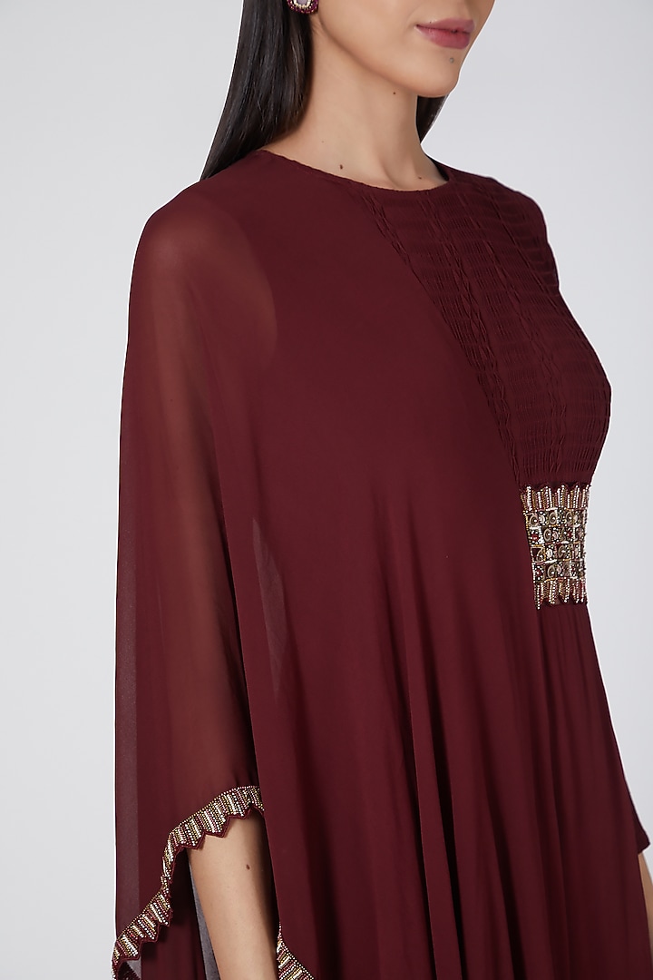 Maroon Jumpsuit WIth Jeweled Belt by Ridhima Bhasin at Pernia's Pop Up Shop