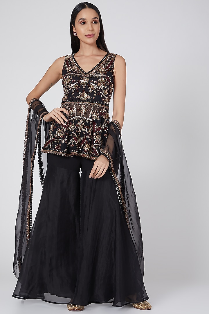 Black Embroidered Sharara Set by Ridhima Bhasin at Pernia's Pop Up Shop