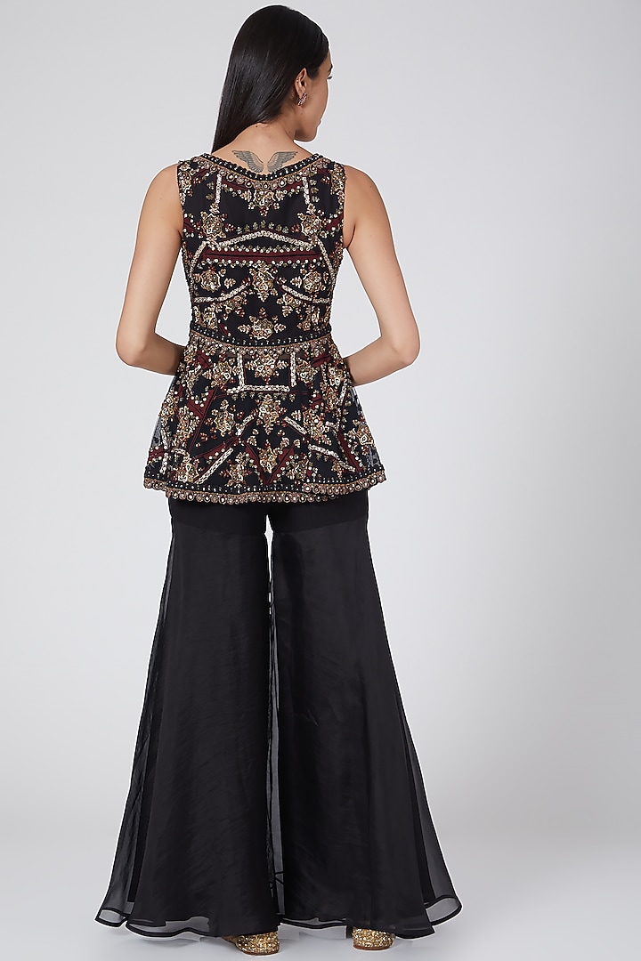 Black Embroidered Wedding Sharara Set by Ridhima Bhasin at Pernia's Pop Up Shop
