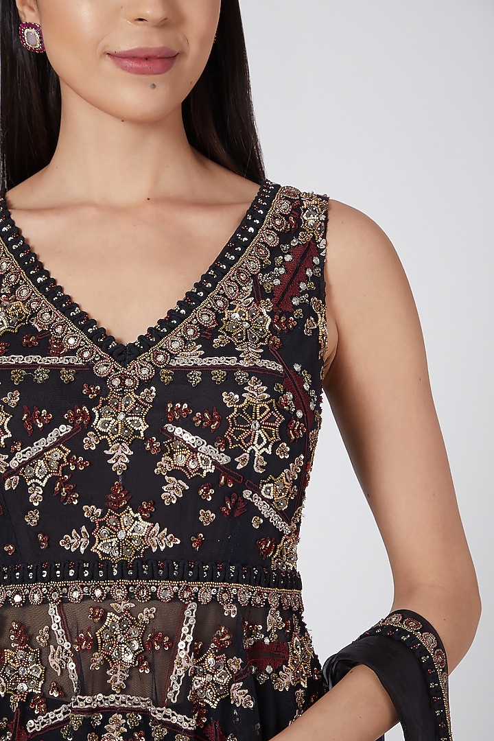 Black Embroidered Wedding Sharara Set by Ridhima Bhasin at Pernia's Pop Up Shop