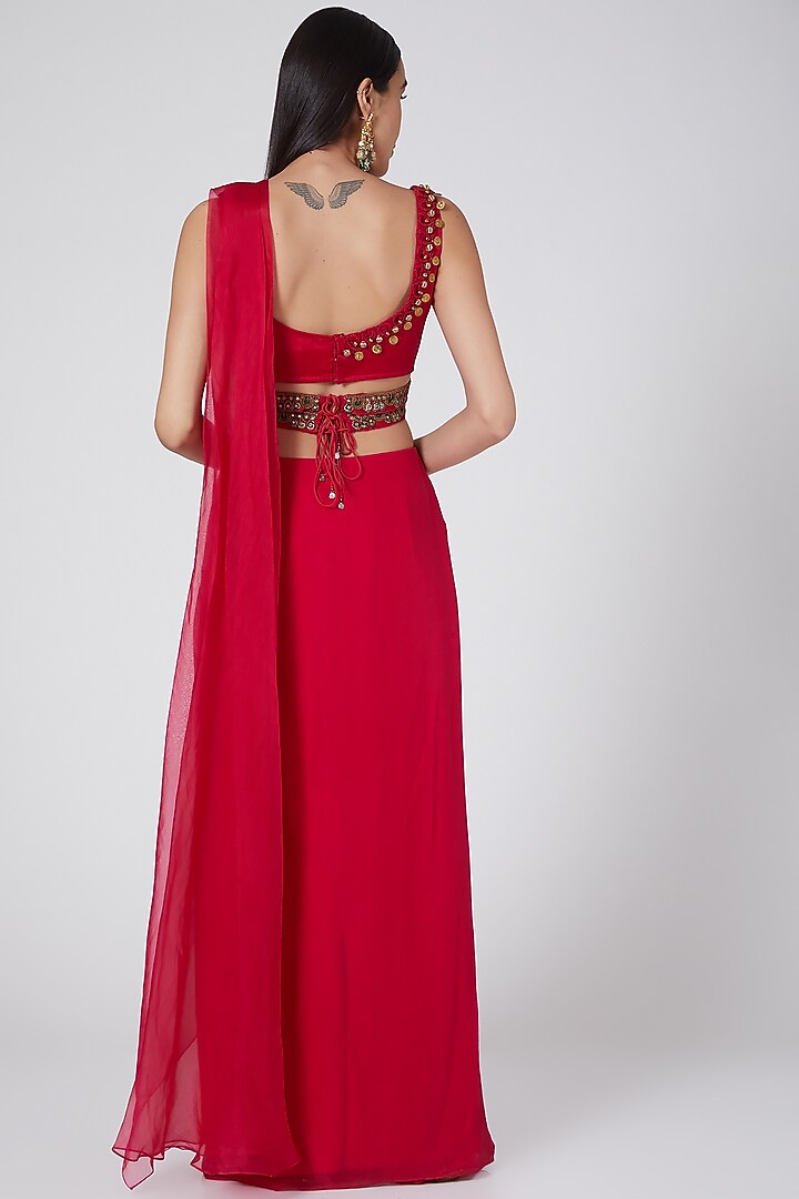 Fuchsia Pre-Draped Sharara Wedding Saree Set by Ridhima Bhasin at Pernia's Pop Up Shop