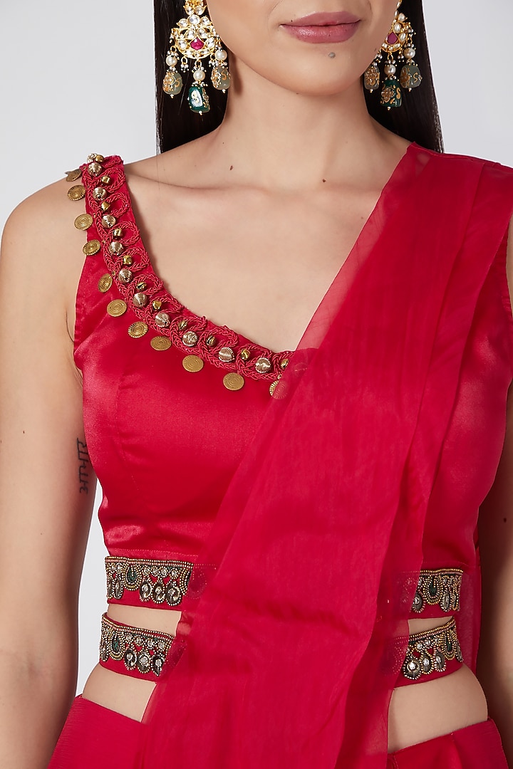 Fuchsia Pre-Draped Sharara Wedding Saree Set by Ridhima Bhasin at Pernia's Pop Up Shop