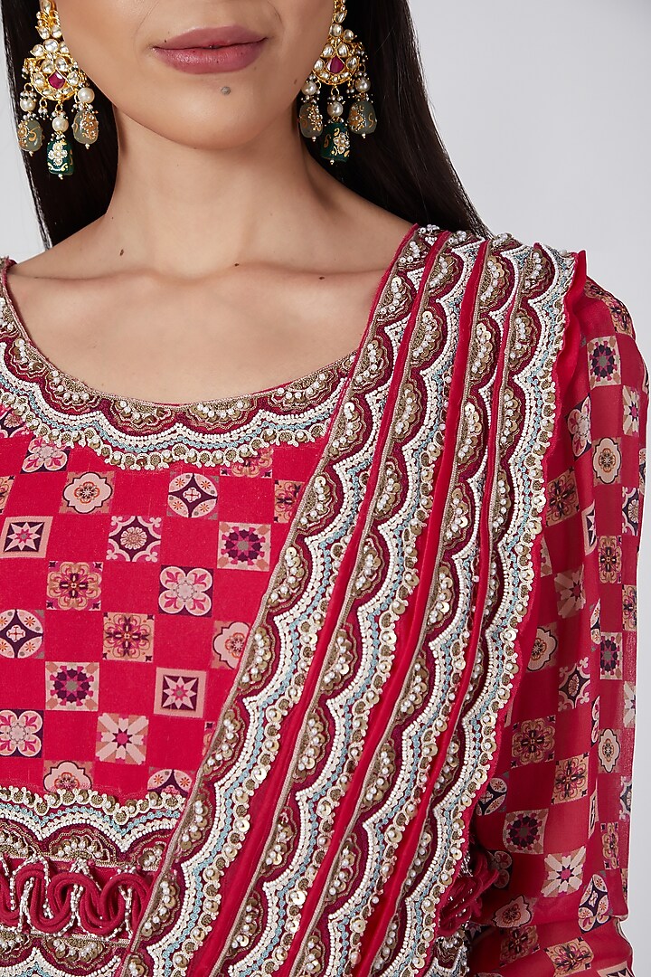 Fuchsia Embroidered Wedding Anarkali With Belt by Ridhima Bhasin at Pernia's Pop Up Shop