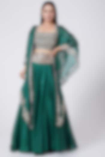 Emerald Green Embroidered Lehenga Set by Ridhima Bhasin