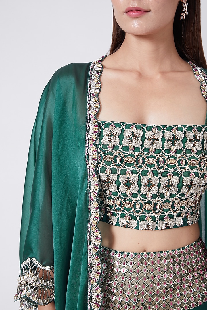 Emerald Green Embroidered Wedding Lehenga Set by Ridhima Bhasin at Pernia's Pop Up Shop