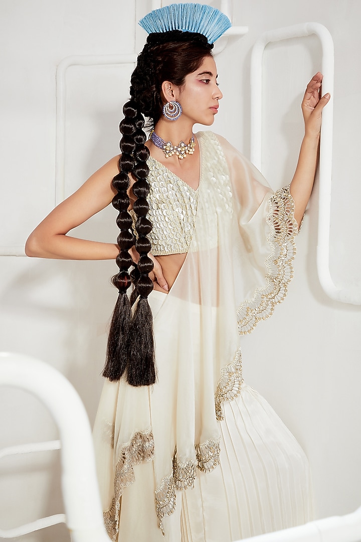 Ivory Embroidered Wedding Sharara Set by Ridhima Bhasin at Pernia's Pop Up Shop