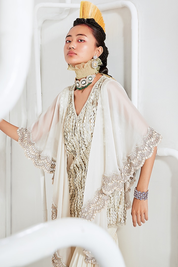 Ivory Embroidered Wedding Sharara Set by Ridhima Bhasin at Pernia's Pop Up Shop