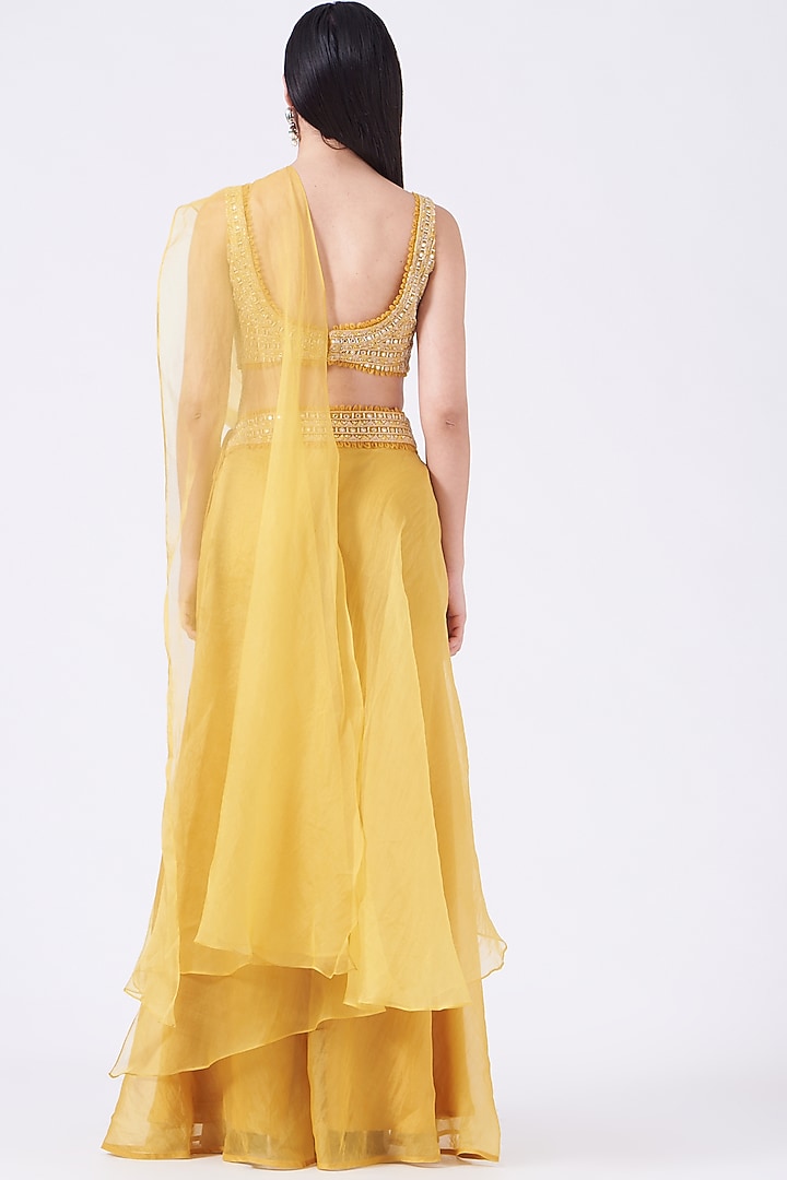 Sunshine Yellow Embroidered Sharara Wedding Saree Set by Ridhima Bhasin at Pernia's Pop Up Shop