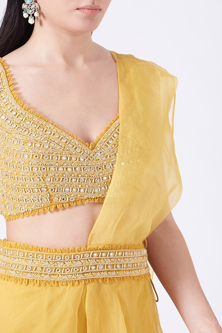 Sunshine Yellow Embroidered Sharara Wedding Saree Set by Ridhima Bhasin at Pernia's Pop Up Shop