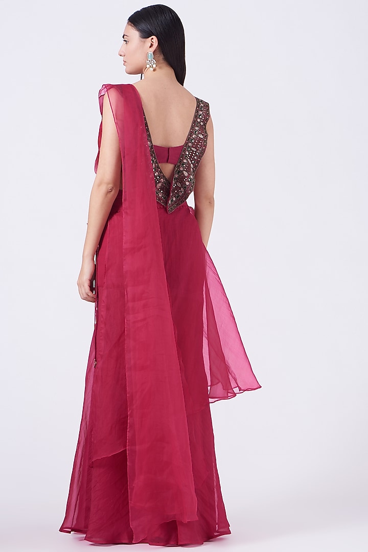 Red Chiffon Sharara Wedding Saree Set by Ridhima Bhasin at Pernia's Pop Up Shop