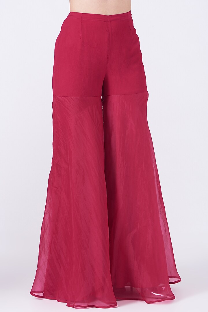 Red Chiffon Sharara Wedding Saree Set by Ridhima Bhasin at Pernia's Pop Up Shop