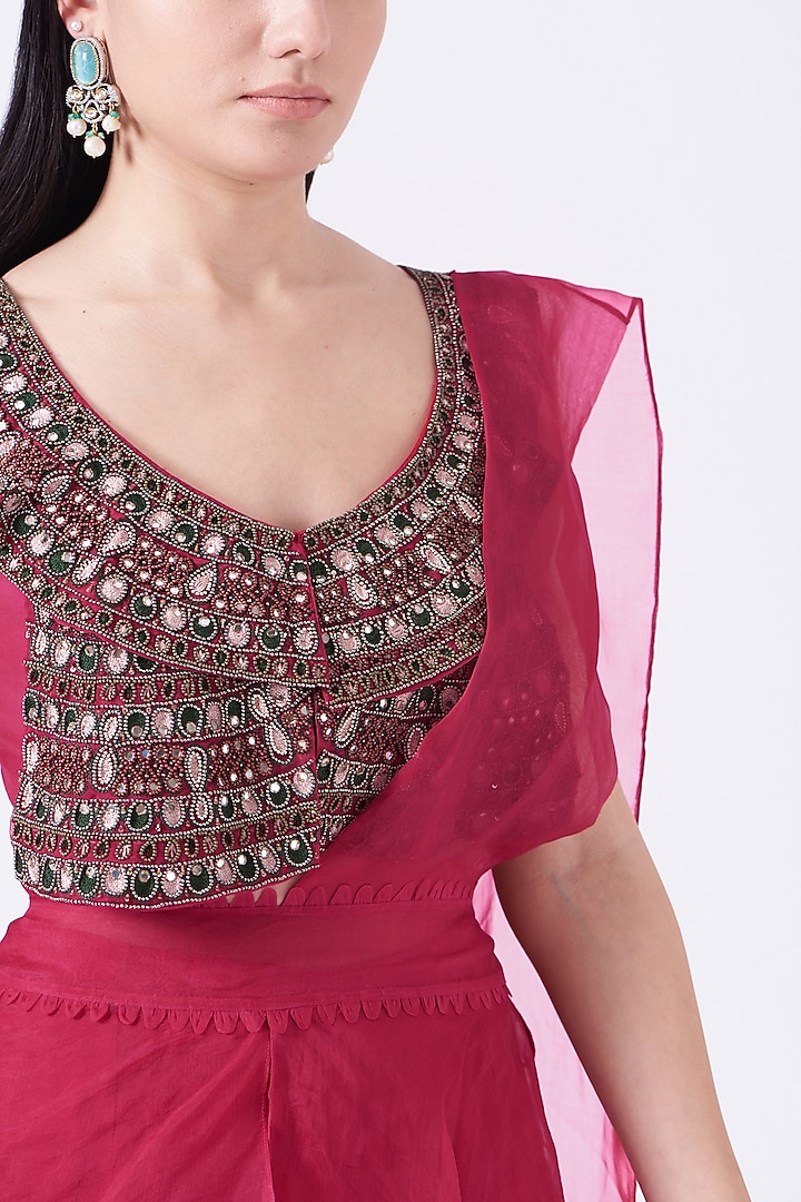 Red Chiffon Sharara Wedding Saree Set by Ridhima Bhasin at Pernia's Pop Up Shop