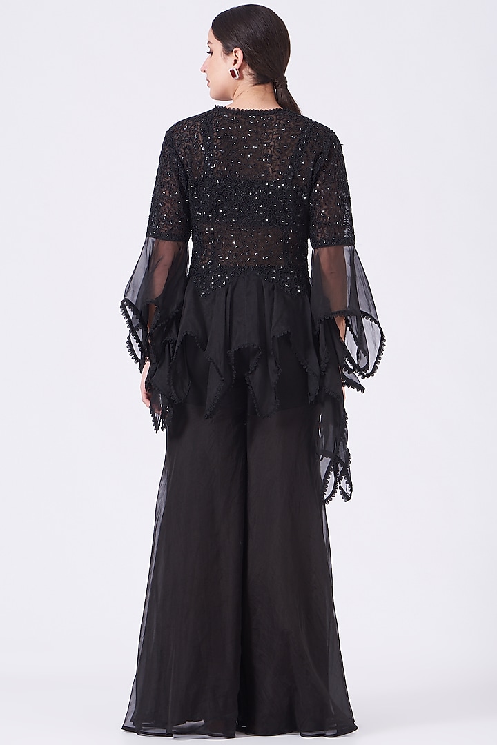Black Organza Wedding Sharara Set by Ridhima Bhasin at Pernia's Pop Up Shop