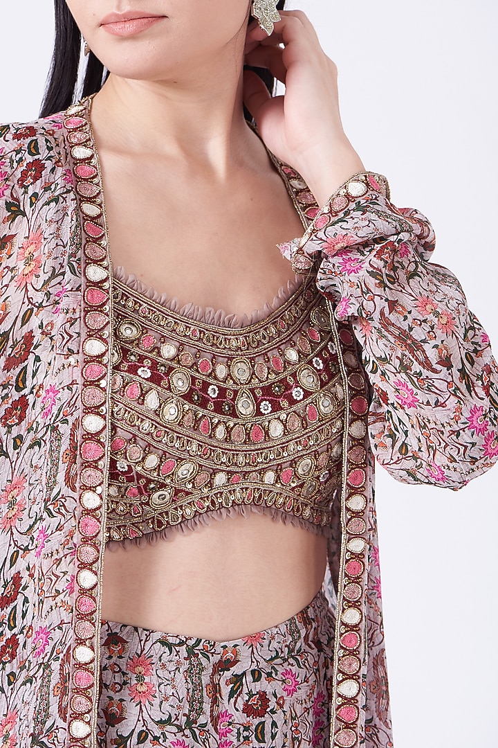 Pink Printed Wedding Sharara Set With Cape by Ridhima Bhasin at Pernia's Pop Up Shop