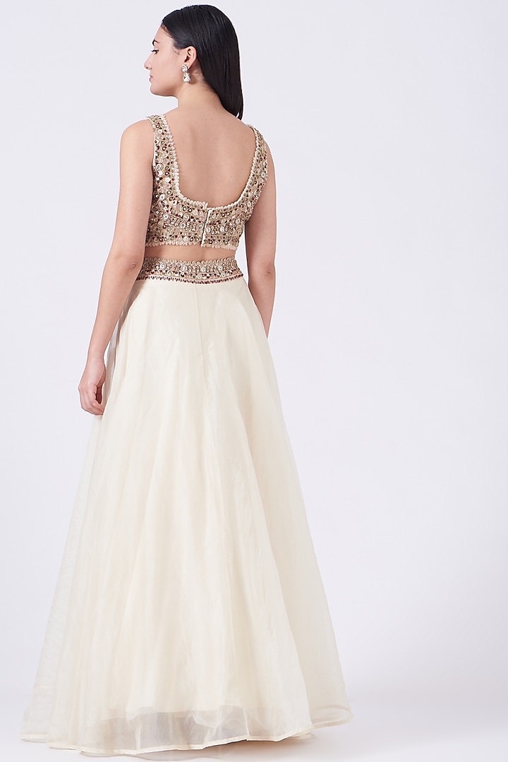Ivory Organza Layered Wedding Lehenga Set by Ridhima Bhasin at Pernia's Pop Up Shop