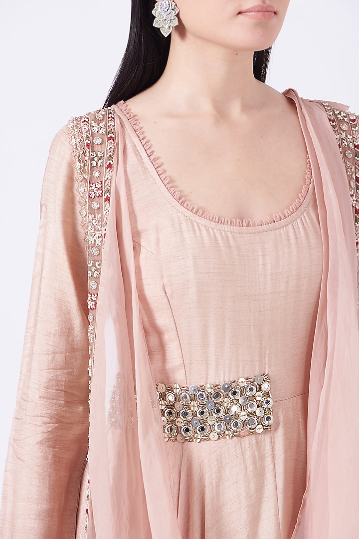 Dull Peach Silk Embellished Wedding Anarkali Set by Ridhima Bhasin at Pernia's Pop Up Shop