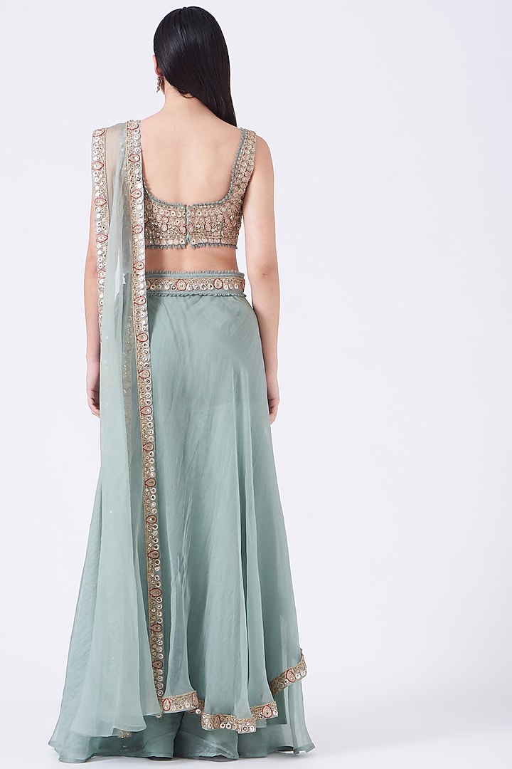Aqua Blue Pre-Draped Sharara Wedding Saree Set by Ridhima Bhasin at Pernia's Pop Up Shop