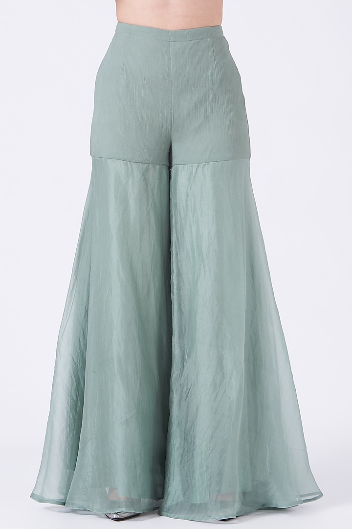 Aqua Blue Pre-Draped Sharara Wedding Saree Set by Ridhima Bhasin at Pernia's Pop Up Shop