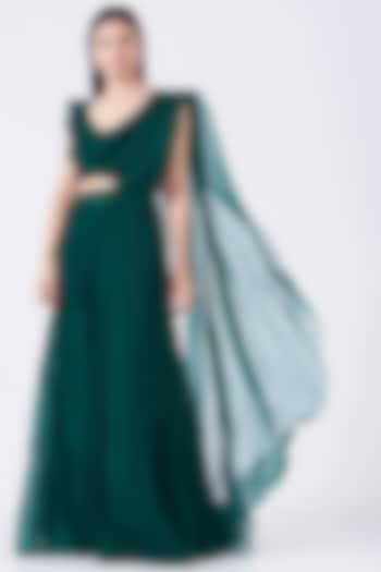 Teal Green Pre-Draped Sharara Set by Ridhima Bhasin at Pernia's Pop Up Shop