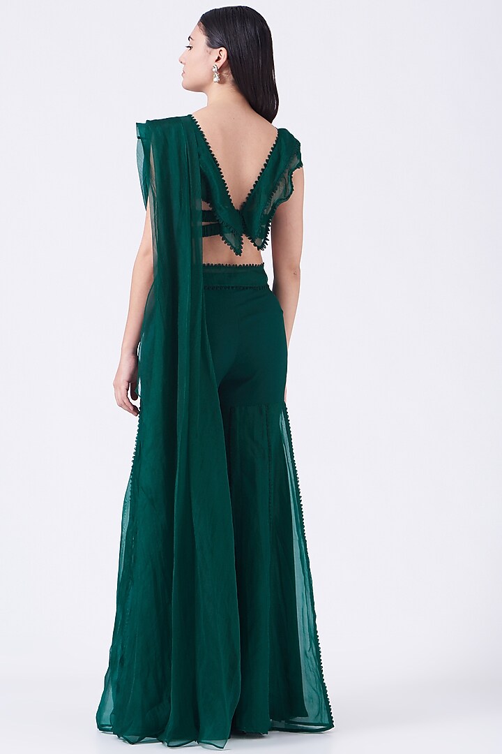 Teal Green Pre-Draped Sharara Set by Ridhima Bhasin at Pernia's Pop Up Shop