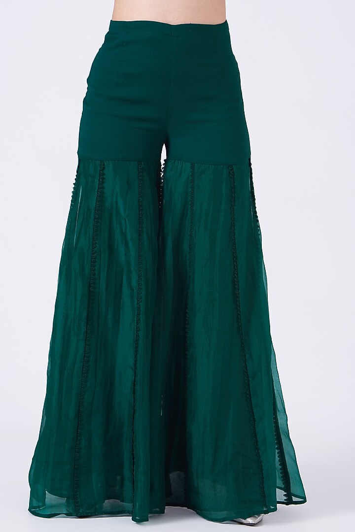 Teal Green Pre-Draped Sharara Set by Ridhima Bhasin at Pernia's Pop Up Shop