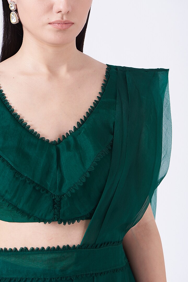 Teal Green Pre-Draped Sharara Set by Ridhima Bhasin at Pernia's Pop Up Shop