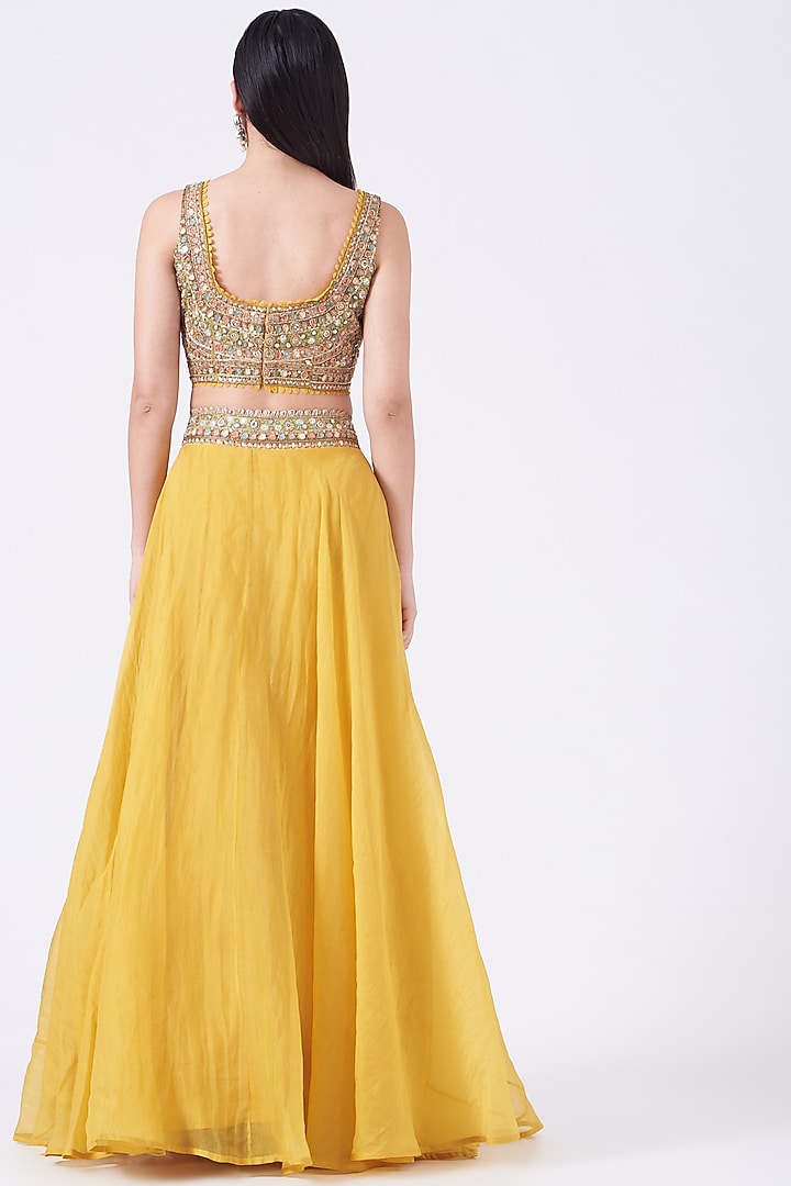 Yellow Organza Embroidered Wedding Lehenga Set by Ridhima Bhasin at Pernia's Pop Up Shop